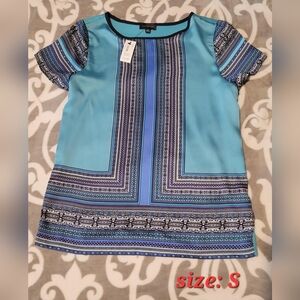 Blue Patterned Short Sleeve Top